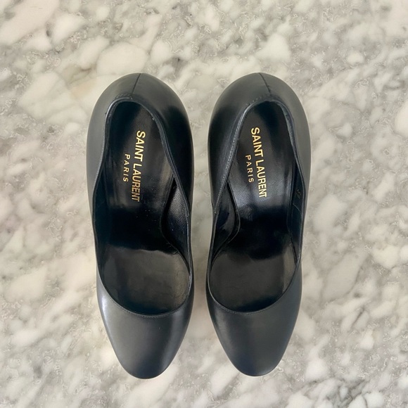 SAINT LAURENT PARIS • Black platform heel with bronze/gold heel accent size 39 - Picture 4 of 10